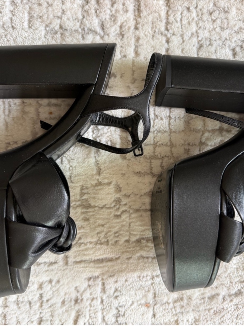 Saint Laurent Black Knotted Leather Platform Sandals with Slingback - Picture 3 of 4